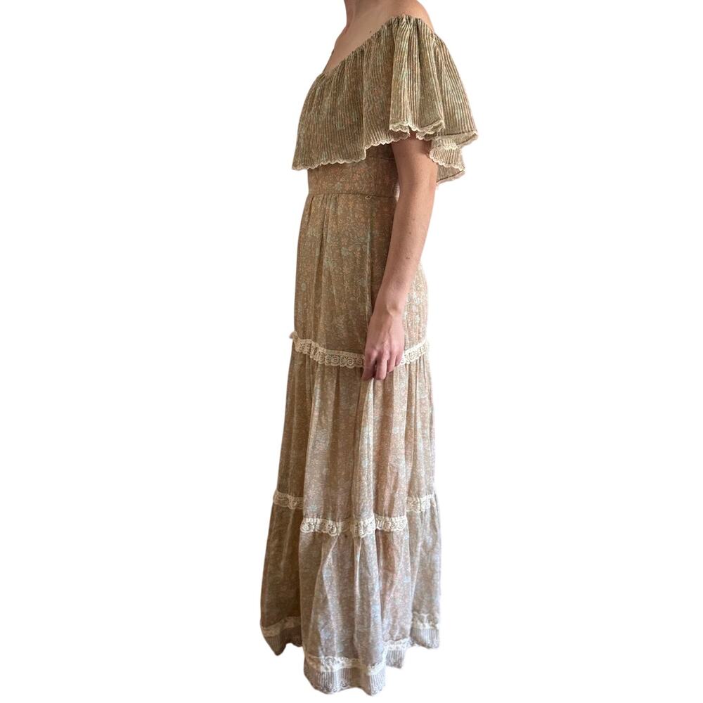 Vintage Candi Jones California Floral Lace Trim Maxi Dress Cottagecore Prairie - Picture 3 of 9